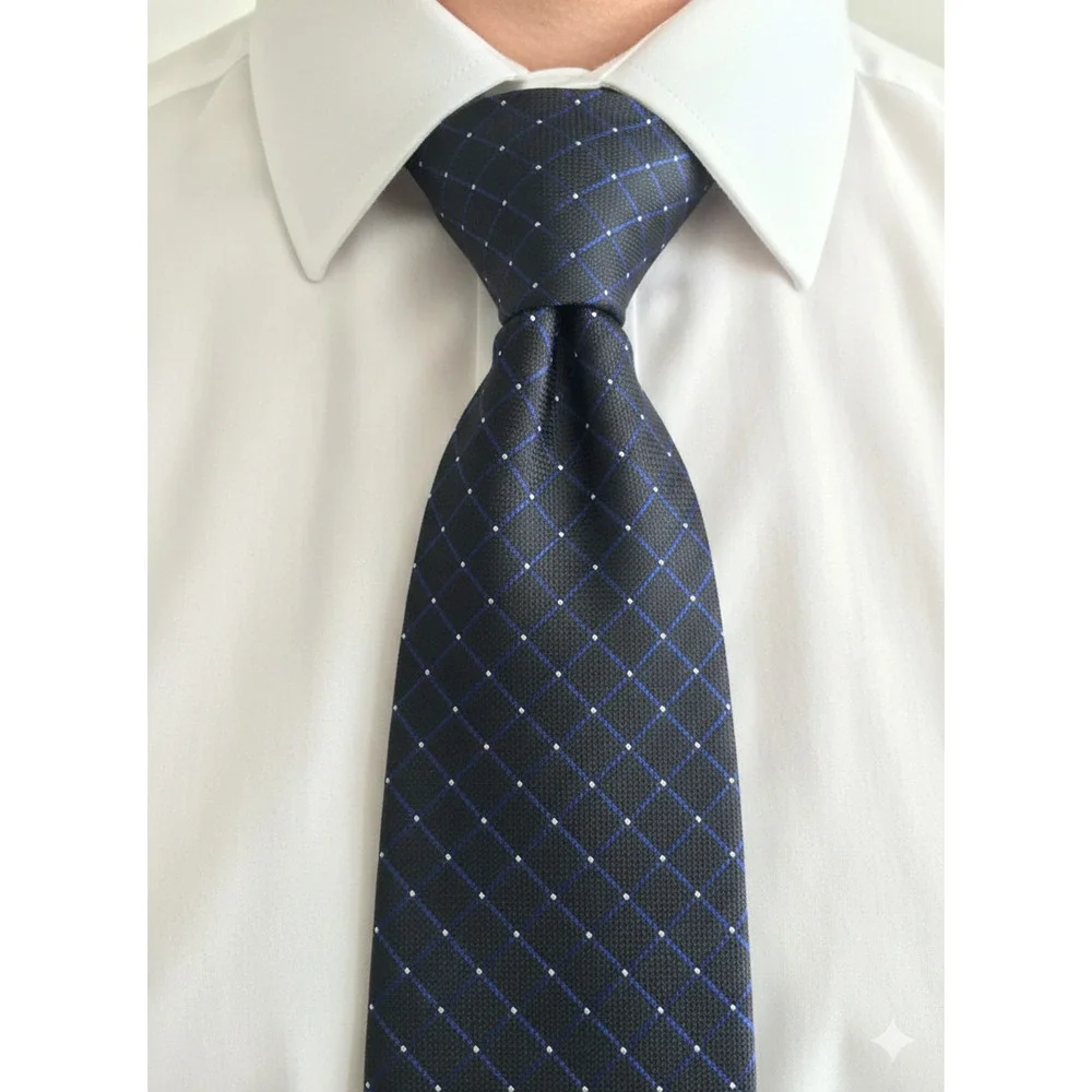 Tommy Hilfiger black blue white grid plaid silk tie - 56.5